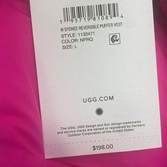 NWT-UGG-Light pink/hot pink-reversible Sydnee puffer vest- oversized-Size large - Picture 15 of 15